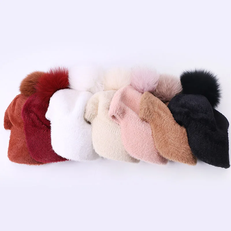 Бейсболки с помпоном из натурального Лисьего меха для детей зимние и осенние