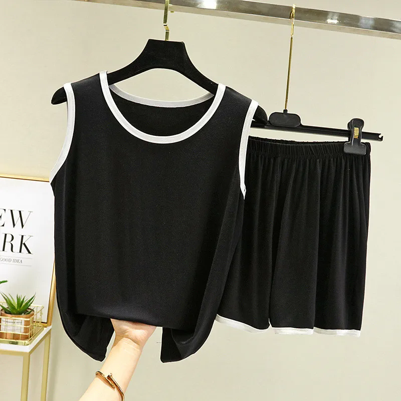 

Sport Style Modal Pajamas Women's Summer Camisole Outer Wear Inner Base Shirt +Shorts Set Cotton Home Service Two-Piece Suit