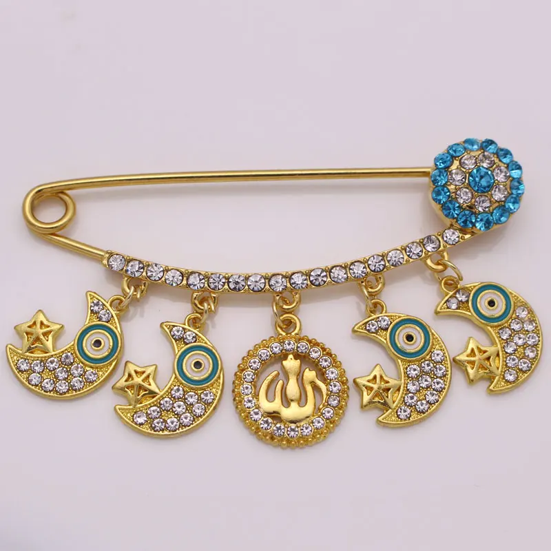 Мусульманский ислам полумесяц звезда Амулет из нержавеющей стали брошь Детская