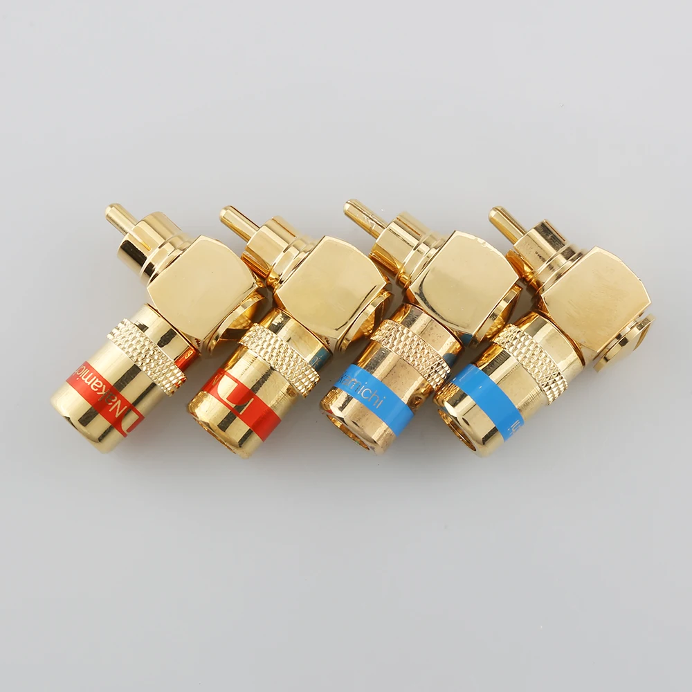 4pcs R1749 24K Gold 90 Degree Right Angle Nakamichi Speaker RCA Plugs Audio Jack Connector for  Musical HiFi Audio