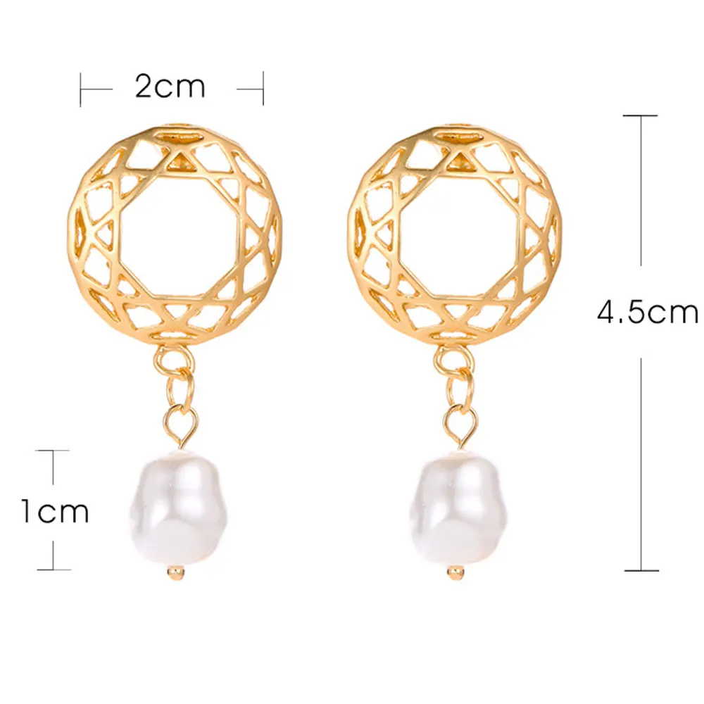 Женские ажурные серьги с жемчугом простые свадебные круглой формы в Корейском