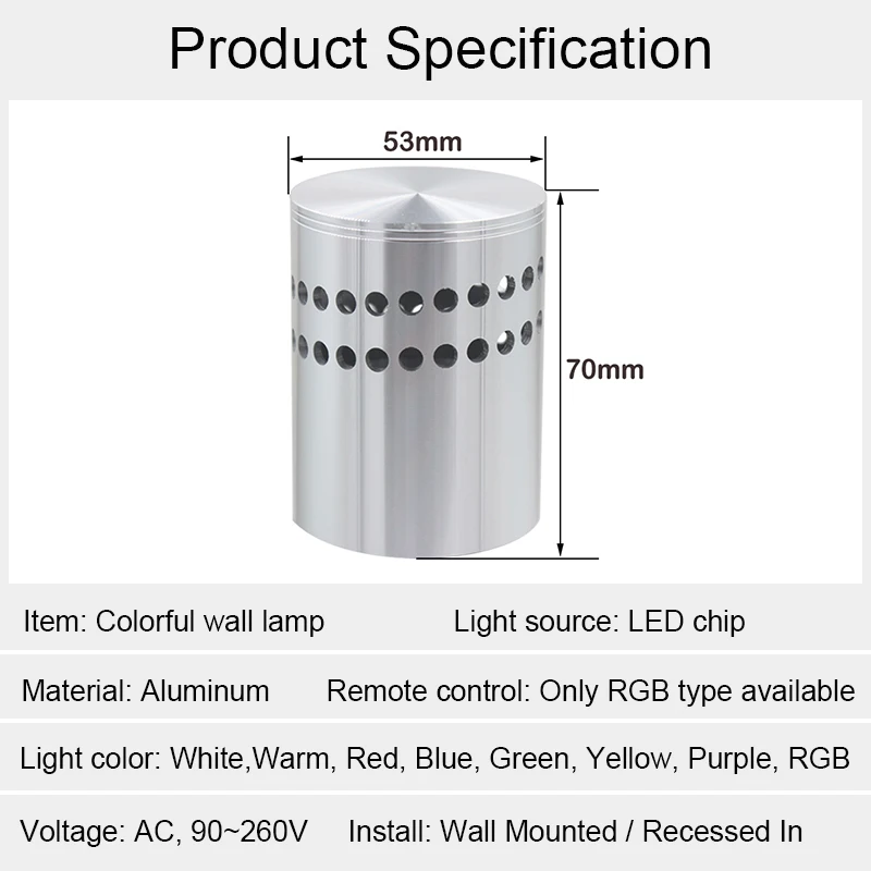 RGB светодиодный настенный светильник 3 Вт с регулируемой яркостью Настенные