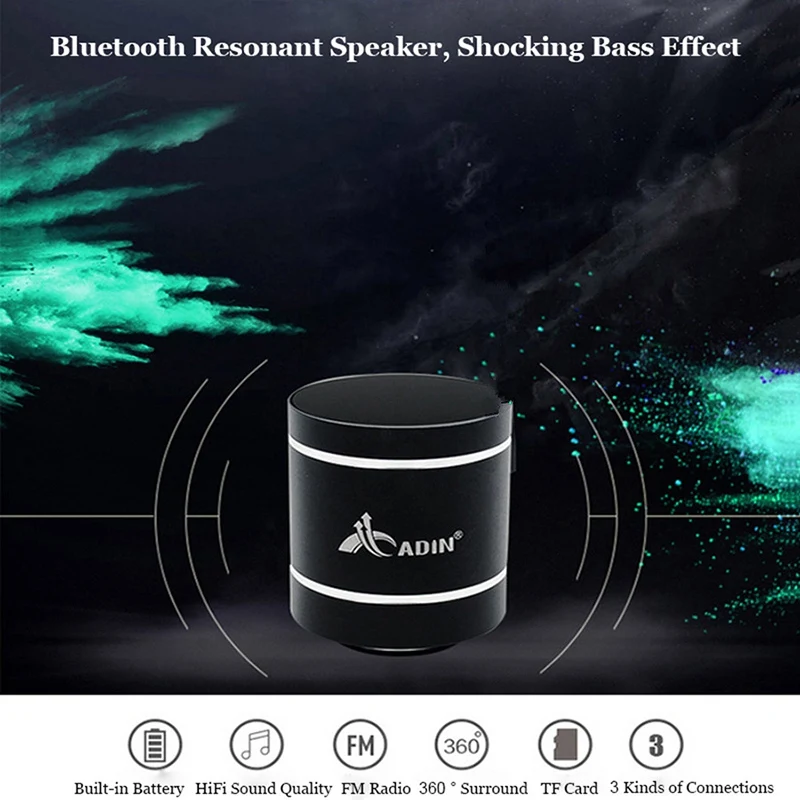 Adin Bluetooth Vibration Speaker Remote Control Portable FM Radio Wireless 20W Column Bass Computer Speakers | Электроника