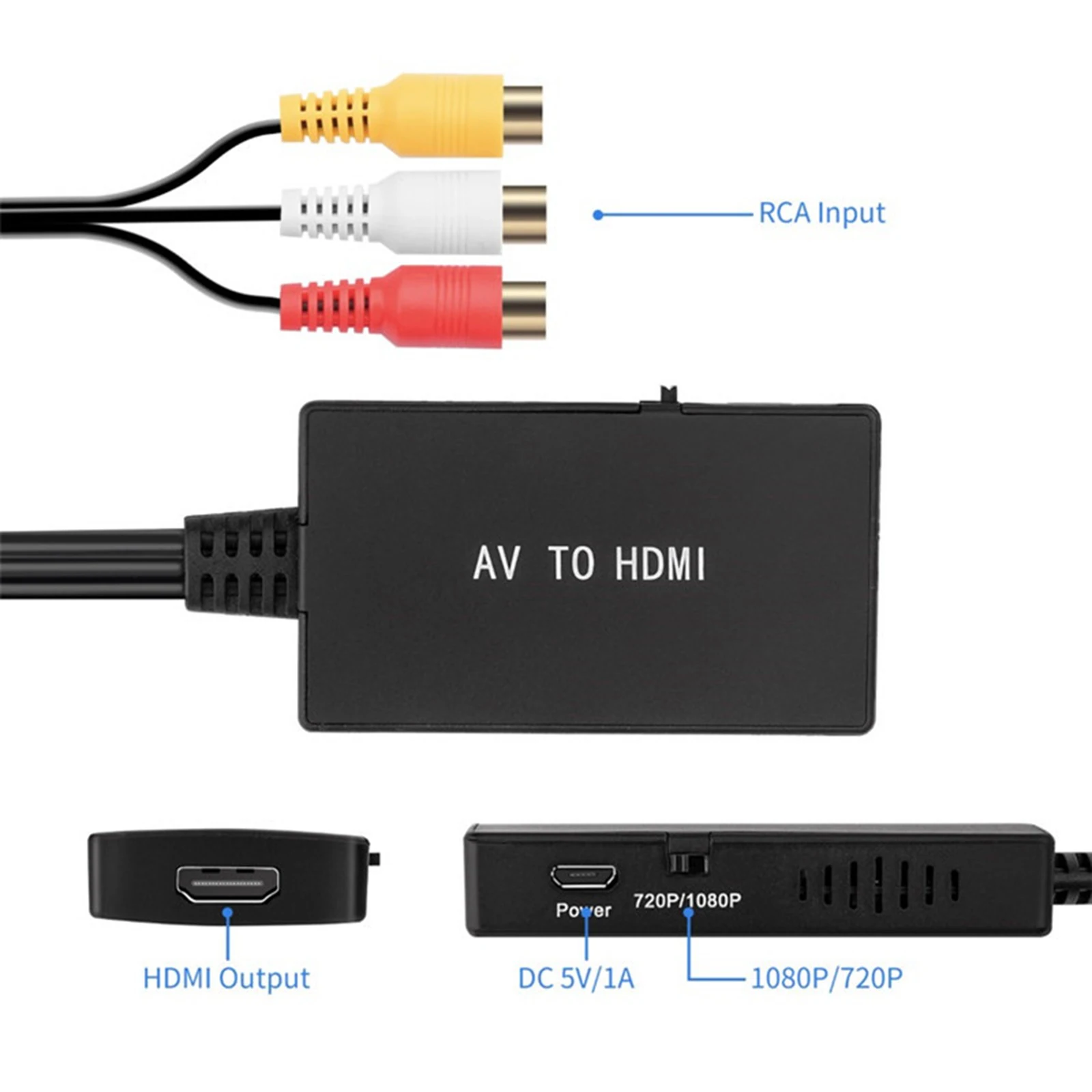 Адаптер AV-HDMI преобразователь RCA в HDMI адаптер аудио и видео с поддержкой PAL NTSC3.58