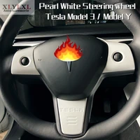 3pcs pearl white for tesla model 3 y steering wheel patch decoration interior modified accessories