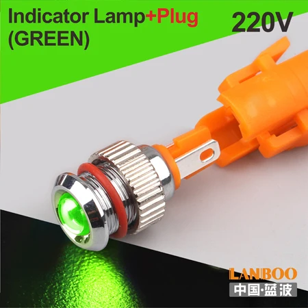 8mm-Green(220V)Plug LANBOO 8 мм IP68 водонепроницаемый точечный светильник красный зеленый желтый Буле 12 В 24 в 110 В 250 В светодиодная металлическая контрольная лампа световой индикатор - Цвет: 8mm-Green(220V)Plug