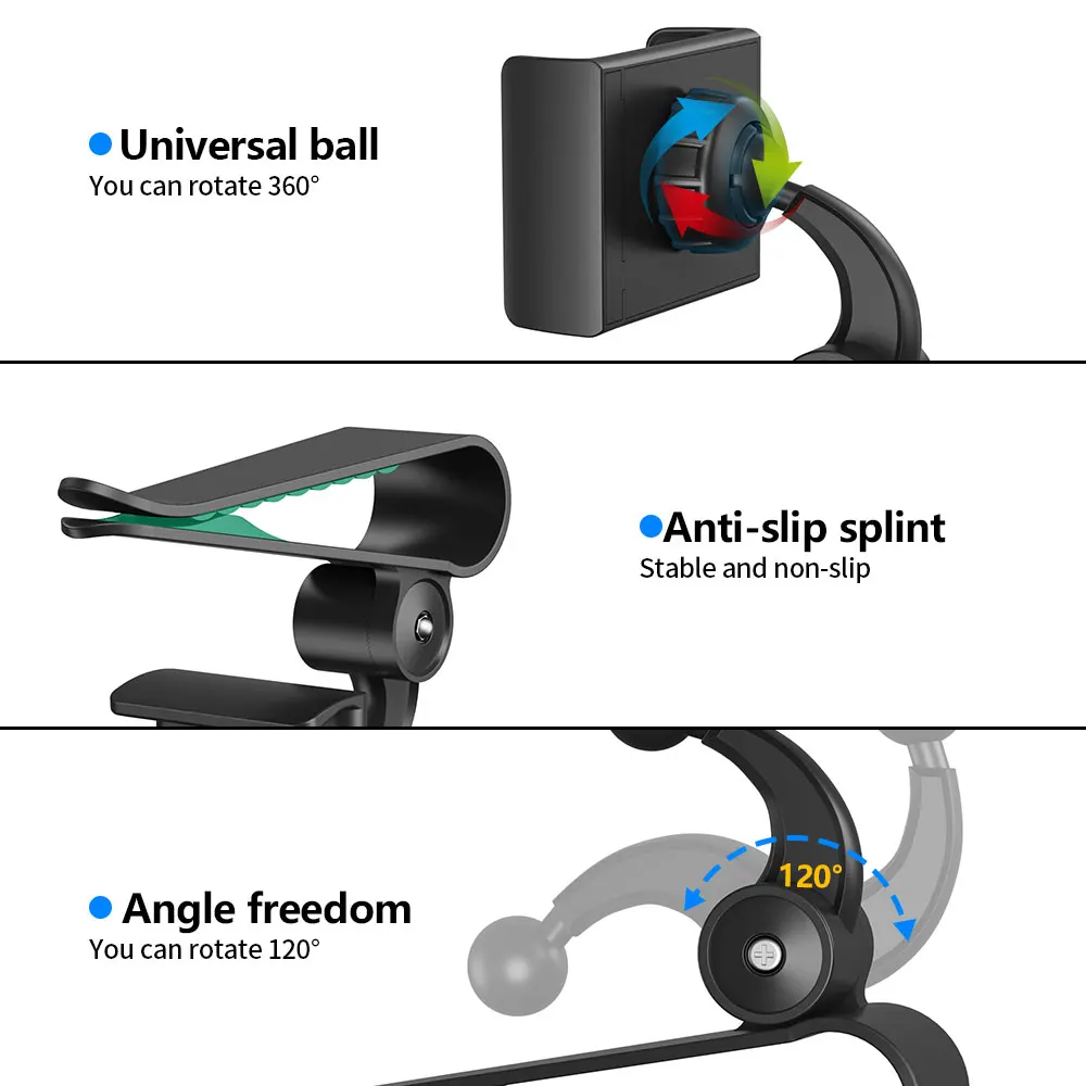 2022 New 360 Car Clip Sun Visor Cell Phone Holder Mount Stand Soporte Movil for Iphone 13 GPS Rearview Mirror Holder Car Mobile
