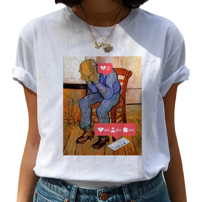 Van Gogh Рисование маслом Harajuku футболки женские Van Goghing Van Gone Забавные футболки 90s футболка с изображением модные футболки женские - Цвет: 8494
