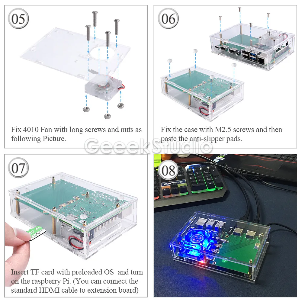 Акриловый Raspberry Pi set-top box kit синий светодиодный светильник 4010 вентилятор и