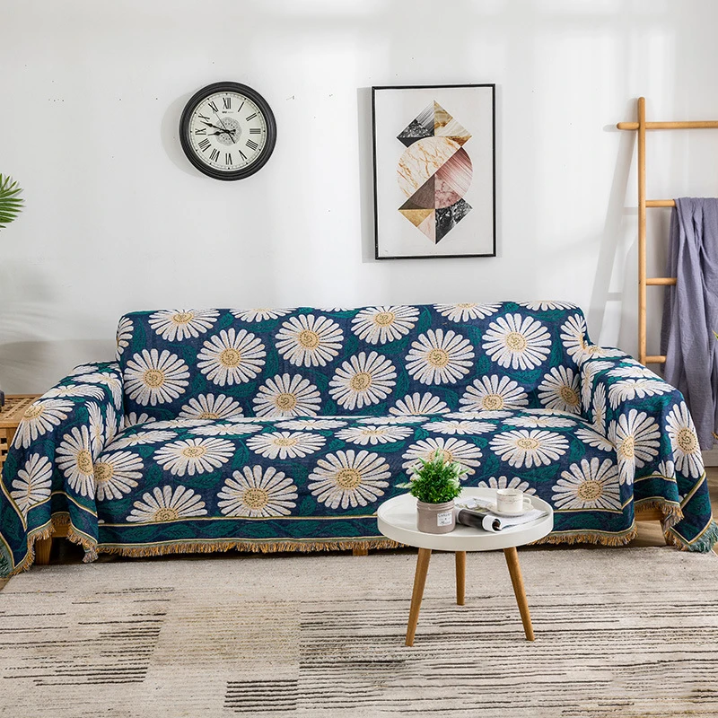 

Home Sofa Cover European Pastoral Style White Daisy Dustproof Fashion Thicken Tassel Sofa Blanket Cover Bedspread On The Bed