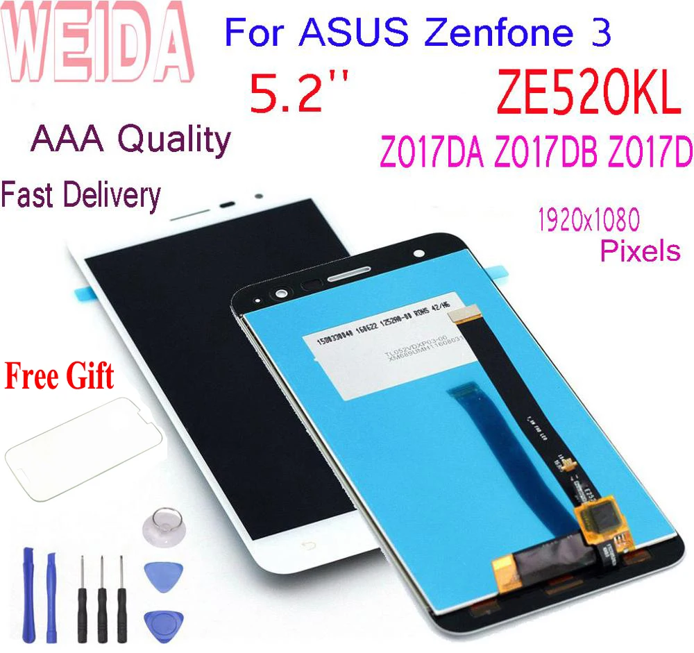 

WEIDA 5.2"For ASUS Zenfone 3 ZE520KL Z017DA Z017DB Z017D LCD Display Touch Screen Digitizer Assembly +Frame With Tools ZE 520KL