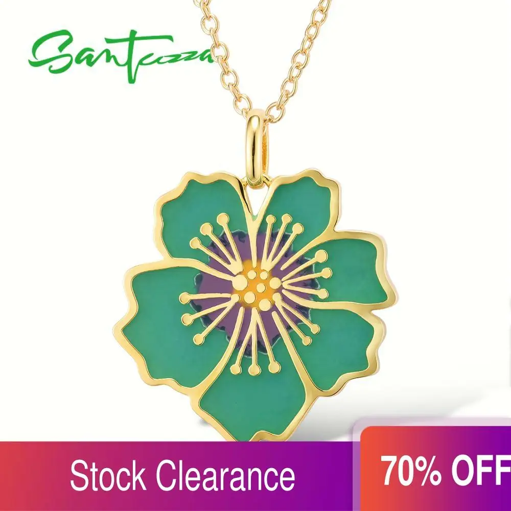 Женское медное ожерелье SANTUZZA кулон с зеленым цветком и эмалью ручной работы