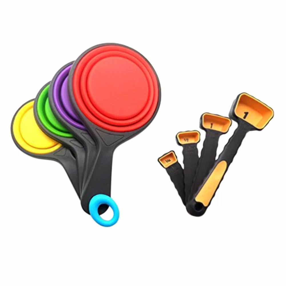 New 4pcs/Set Food Grade Silicone dioxide Measuring Cups Set Spoon Ice Cream Collapsible Baking Cook Tools Kitchen Tool | Дом и сад