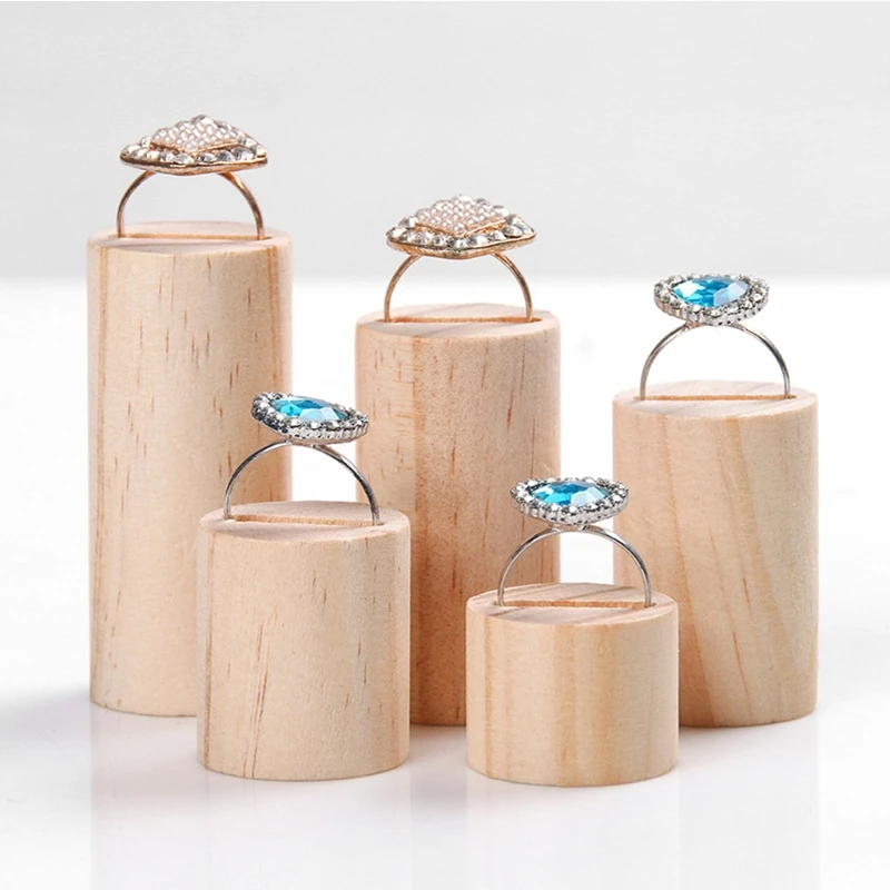 

New 5 Pcs Wooden Ring Jewelry Display Rack Organizer Stand Cone Shape Holder