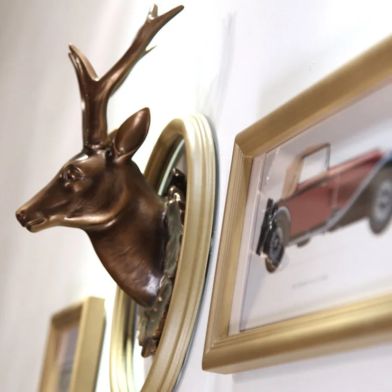 

8pcs /set Nordic Wall Hanging Deer Head Art Oil Painting Photo Wooden Wall Decor Pendant Living Sofa Background Home Decoration