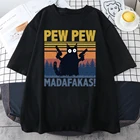 Мужская футболка Pew Madafakas, черная футболка с принтом кошек, модная брендовая футболка оверсайз для мужчин, повседневные топы с коротким рукавом