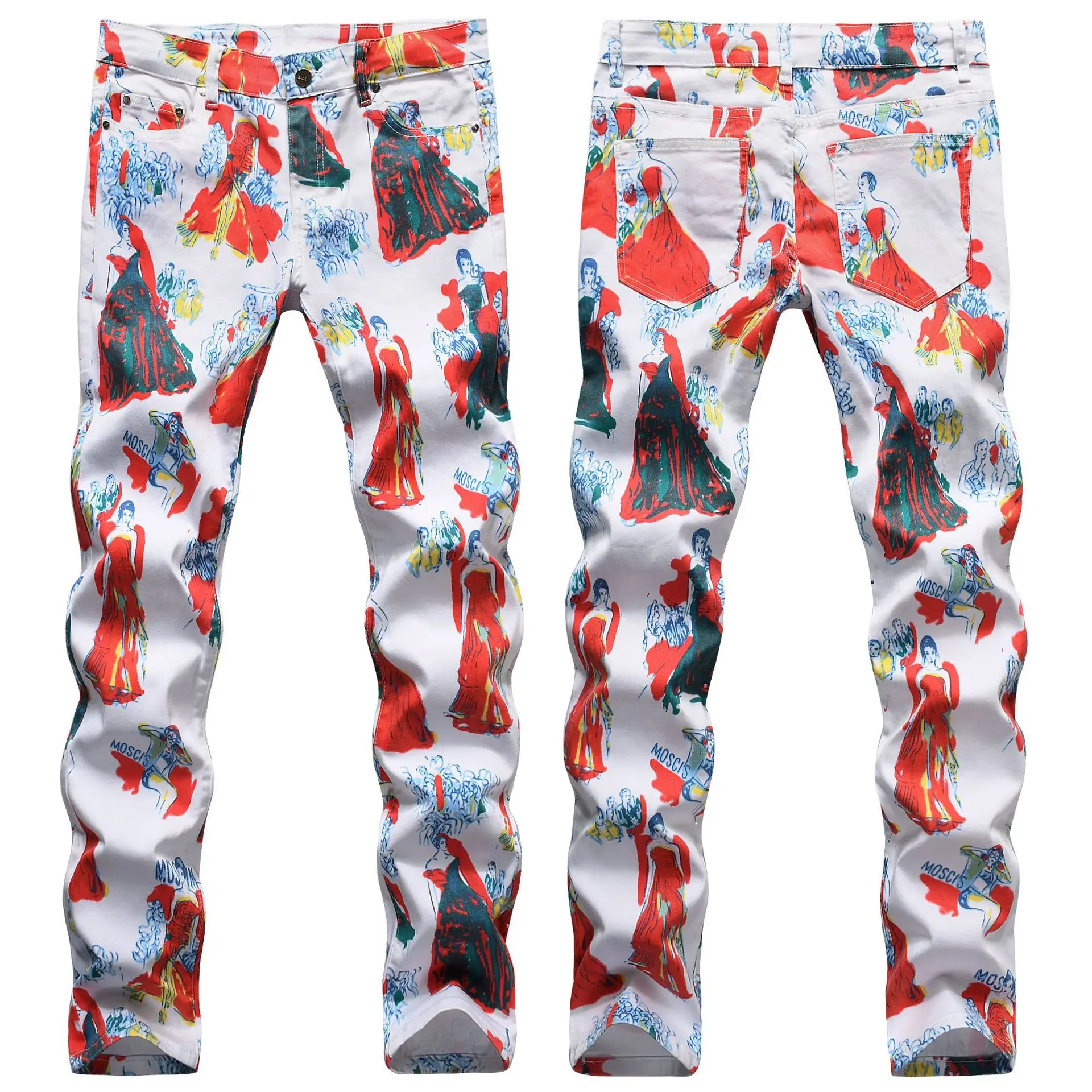 

Irregular Printed Men's Jeans Slim Straight Hip-hop Personality Fashion Spring Autumn Hot Sale Dowboy Pants Male Trousers