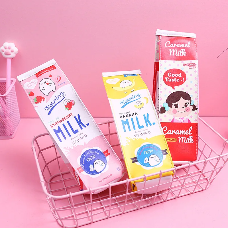 

Pencil Bag Lovely Cartoon Milk Kawaii Storage Creative Large Capacity Boys and Girls Students Writing Cute Box Simple Pen Box