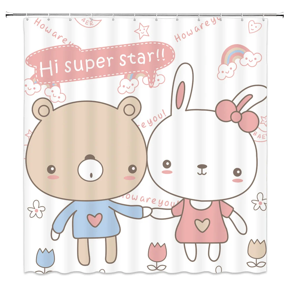 

Eco-friendly Cartoon Child Baby Lovely Shower Curtains Polyester High Quality Washable Bath Decor 180*200CM Curtains With Hooks