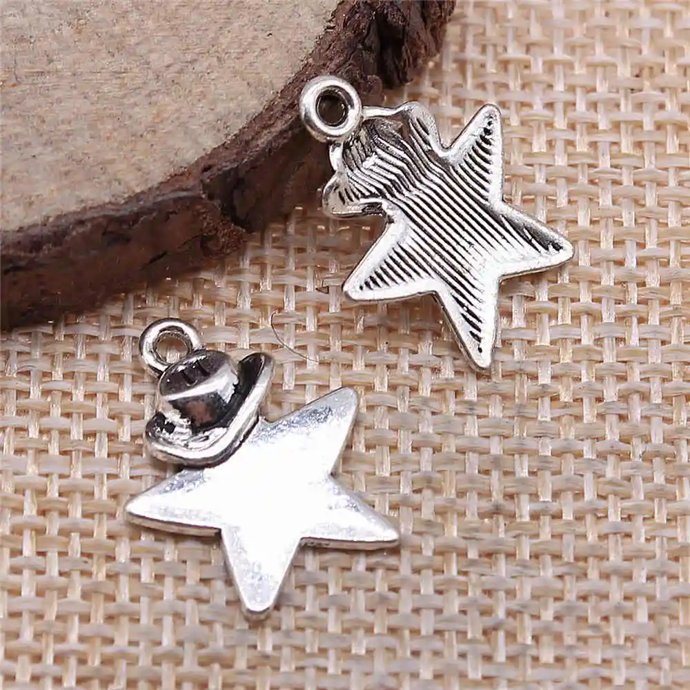 

Jewelery Pendants Making Charms For Jewelry 20pcs Hat Stars Charms 19x15mm Antique Silver Plated