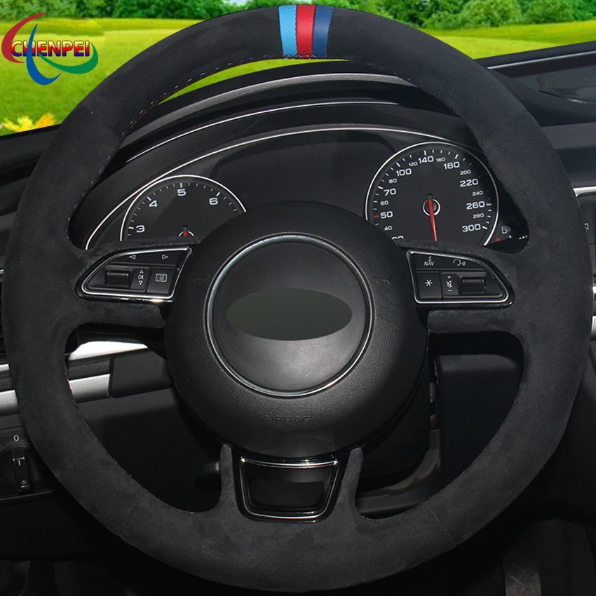 

DIY Black Suede Car Steering Wheel Cover For Audi A5 2013-2017 A6 S6 2012-2018 Allroad 2013-2018 S8 2013-2018 Car Accessories