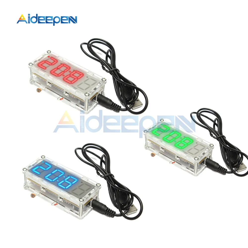 

Набор для самостоятельной сборки, электронные часы, микроконтроллер светодиодный цифровые часы, термометр, будильник, красный/синий/зелены...