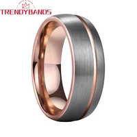 rose gold wedding band tungsten ring for men women offset grooved and brushed finish 8mm comfort fit