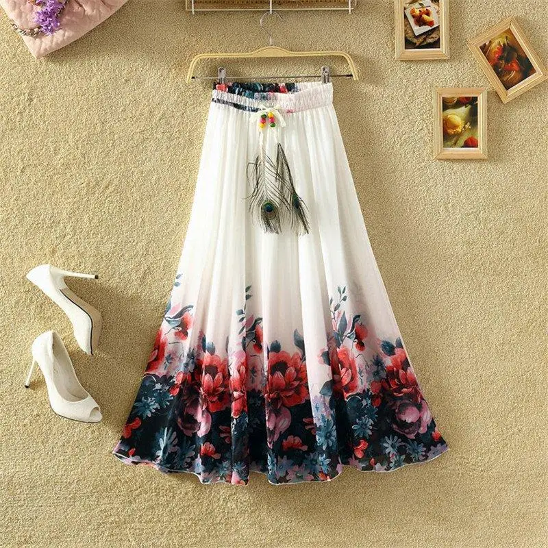 Style Fourteen Модные женские макси юбки Повседневные Элегантные Saia Longa шифоновые богемные винтажные летние женские длинные юбки цветок Этническая одежда - Цвет: Style Fourteen