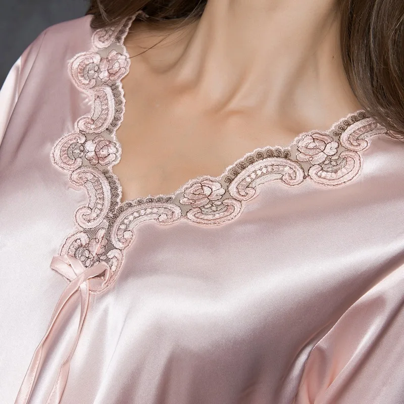 

High Quality Comfortable Deep V Women Home Wear Women Silk Pajamas 2021 Summer New Satin Pajamas Fashion Sleepwear Woman Pants