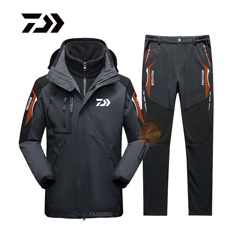 

2021 зимняя водонепроницаемая одежда Daiwa для рыбалки, Мужская дышащая рыболовная куртка, уличный спортивный костюм, теплая рубашка и брюки дл...