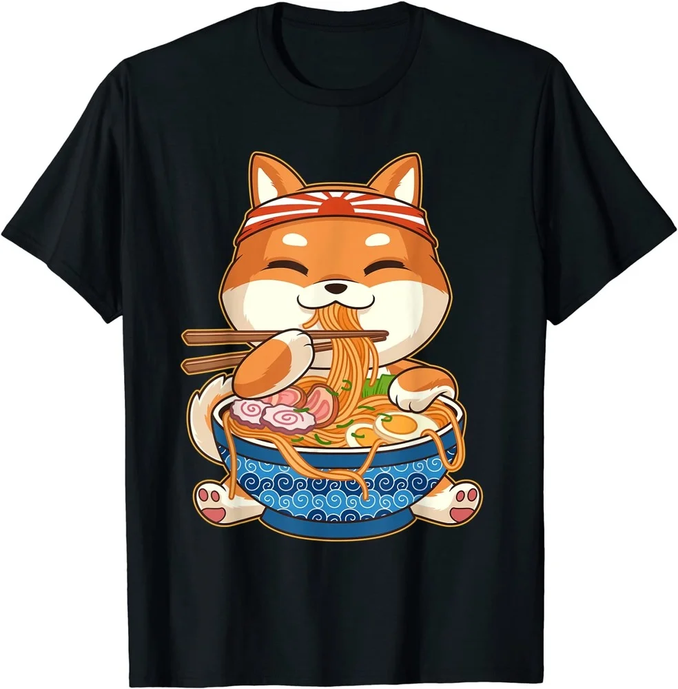 

Summer Tops Cartoon T-shirt Karate Graphic Tees Kawaii Cute Anime Shiba Inu Dog Otaku Japanese Ramen Noodles T-Shirt
