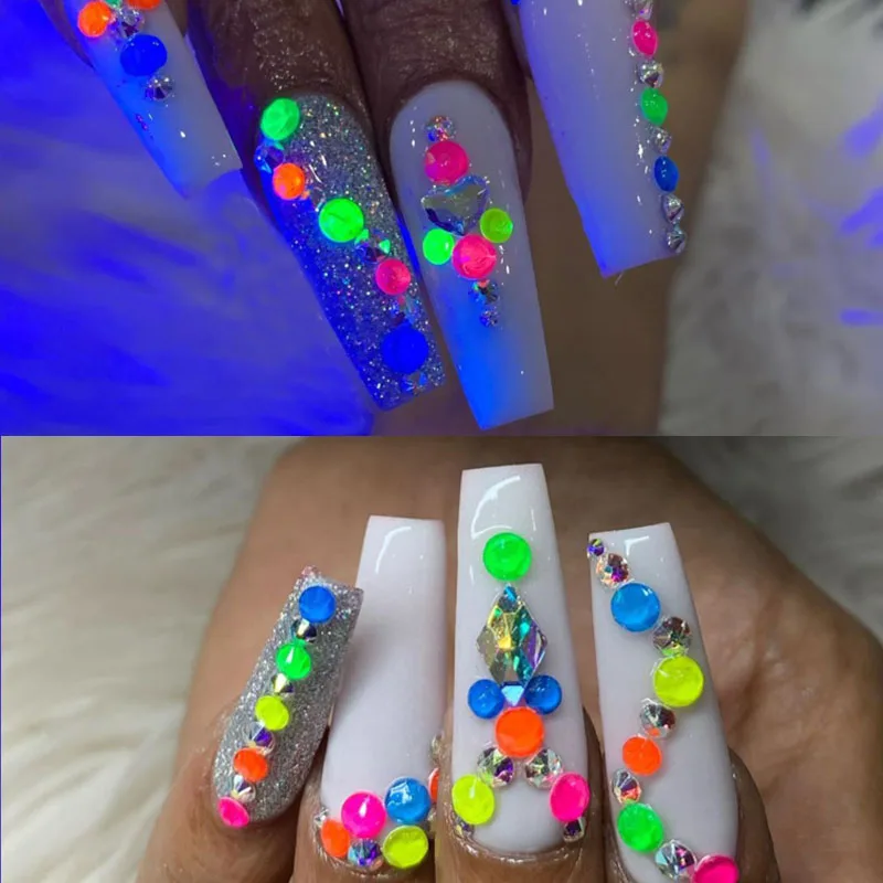

Nail Art 3D Neon Crystal Gem Luminous Rhinestone Flat Back Glow In The Dark Nail Decorations