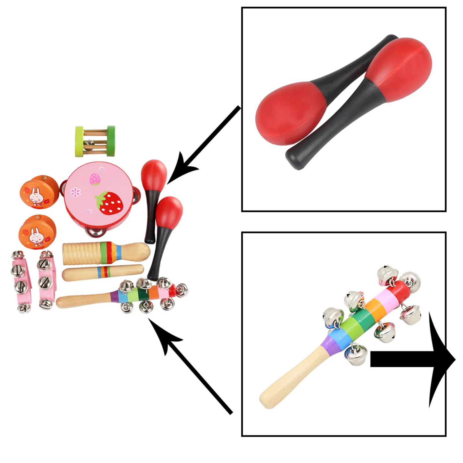 

11 Pieces Educational Musical Instruments Sensory Toy Set Wooden Bright Color Percussion Instruments Early Learning Toy
