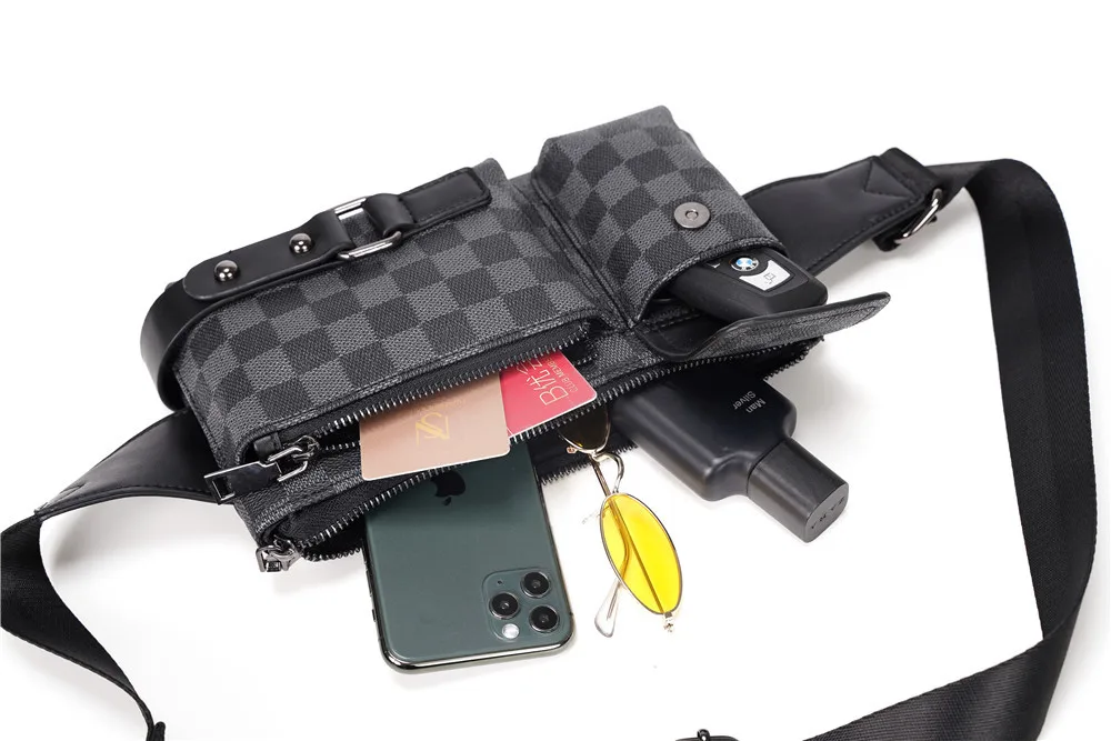 

Unisex Waterproof Fanny Bag Fashion Chest Bag Personalized PU Leather Belt Simplicity Bag Purse Lattice Style Waist Bag
