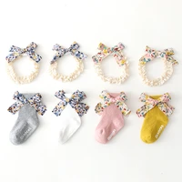 baby socks ins baby hair band socks set cute little princess floral bow hair accessories infant hundred days birthday gifts