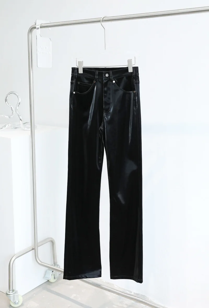 

Leather Pants Woman Femme Pantalon Stacked Mujer Pantalones Cargo y2k Trousers High Waist Black Vrouw Broek Gothic Punk Straight