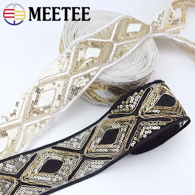 Этническая золотая нить 3 м сетка пайетки тесьма ленты обувь платье декоративная