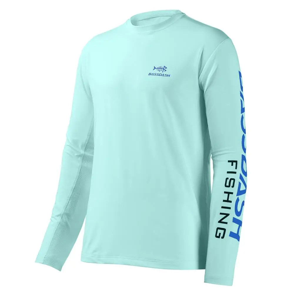 Seafoam Blue Logo Bassdash Мужская УФ Защита от солнца UPF 50+ рыбалка рубашки с длинным рукавом Тройник - Цвет: Seafoam Blue Logo