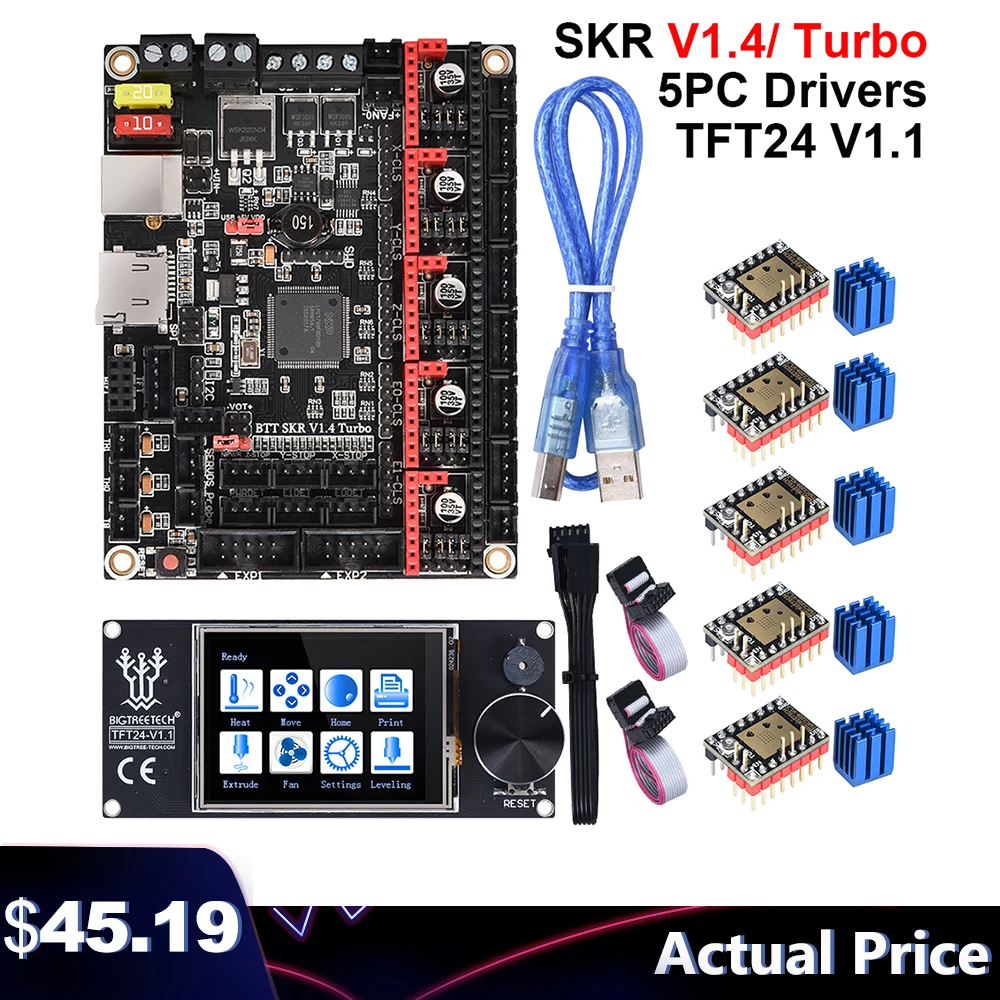 Сенсорный экран BIGTREETECH SKR V1.4 Turbo Board + TFT24 V1.1 TMC2209 Uart BTT детали для 3D-принтера CR10 ender3 V2