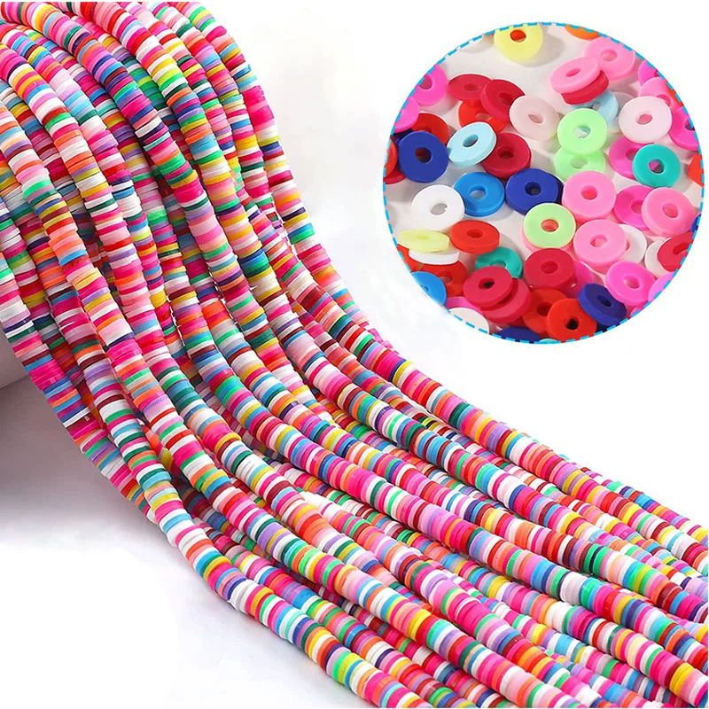 

400pcs 6mm Polymer Resin Clay Beads Mixed Colorful Chip Disk Loose Spacer Flat Round Beaded for DIY Bracelets Necklace Jewelry A