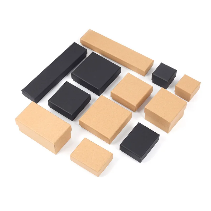 

12pcs Kraft Paper Gift Box For Ring Necklace Bracelets Bangles Jewelry Box With Sponge Earrings Ring Box Jewelry Display Case