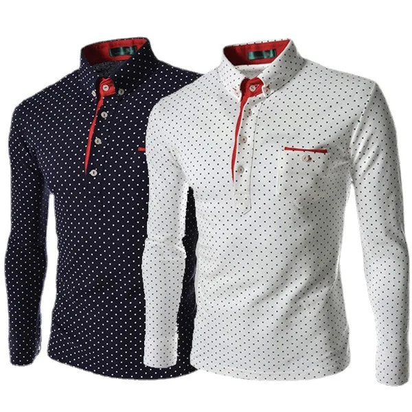 

ZOGAA Fashion Men Solid Color Polka Dot Print Buttons up Cotton Pullover Slim Shirt HOT SALES 2021