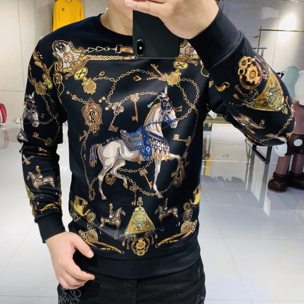 

Мужская футболка в стиле барокко, с принтом, черного и золотого цвета, осень 2021