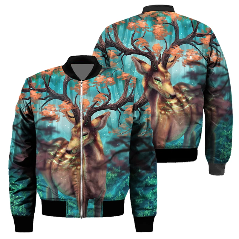 

Женская и мужская летная куртка sika, черно-белая кожаная куртка на молнии с 3D-принтом оленя, большие размеры, на осень и зиму 2022