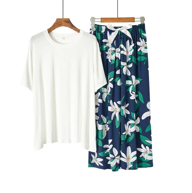 

Two Piece Women Pajamas Set Modal Shirt&Viscose Pants Loose Sleepwear Loungewear Casual Nightwear Pyjamas Fit for 40kg-70kg