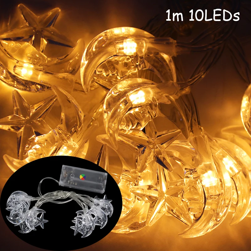 1M 10LEDs Light Золото Рамадан Карим украшения ИД Мубарак баннер и воздушные шары ИД Рамадан вечерние украшения Ид аль-Фитр Рамадан украшение Мубарак - Цвет: 1M 10LEDs Light