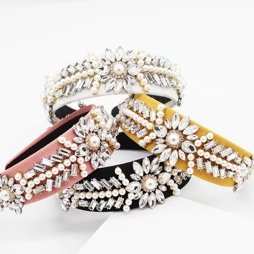 Барокко цветной ободок полный жемчуг Белый Подиум аксессуары для волос листья