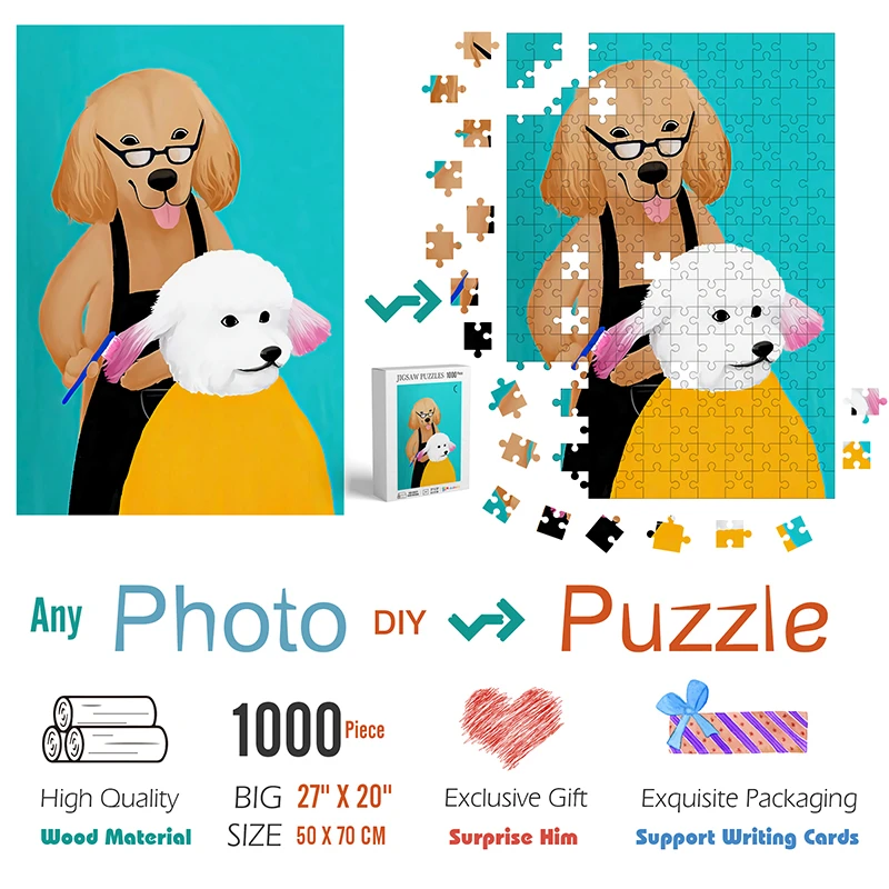 DIY 1000 шт. головоломки Забавные кота собаки арт деревянные для детей и взрослых