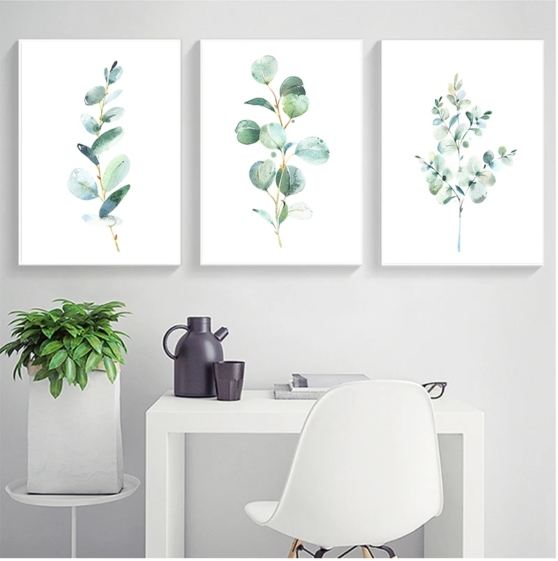 

Eucalyptus Watercolor Print Floral Leaf Botanical Greenery Leaves Art Canvas Painting Green Wild Posters Home Wall Art Decor