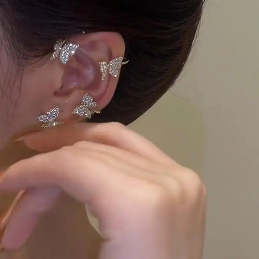 

1pc Butterfly Ear Clip Ear Hook For Women Sweet Exquisite Shining Zircon Butterfly Alloy Ear Cuff Metal Ear Bone Clip Earring
